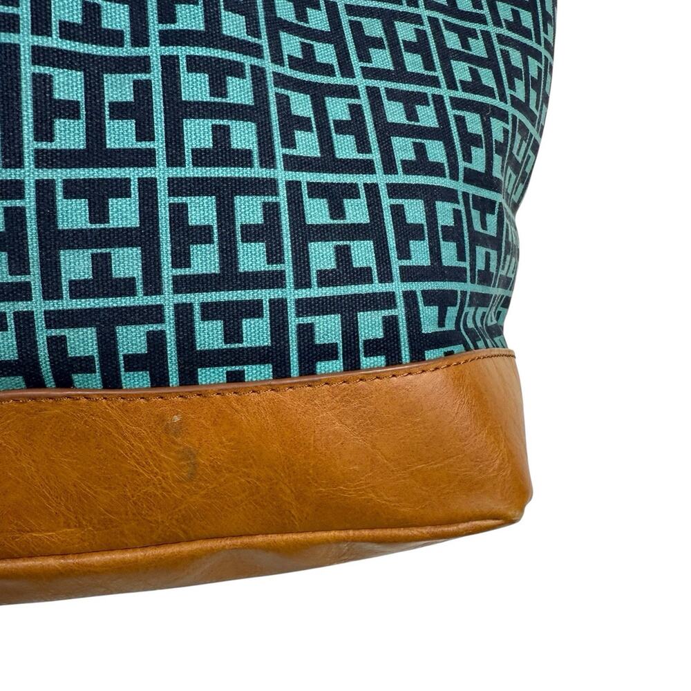 Tommy Hilfiger Bag Tote Large Blue Teal Logo Canvas Leather Preppy Resortwear - Picture 6 of 16